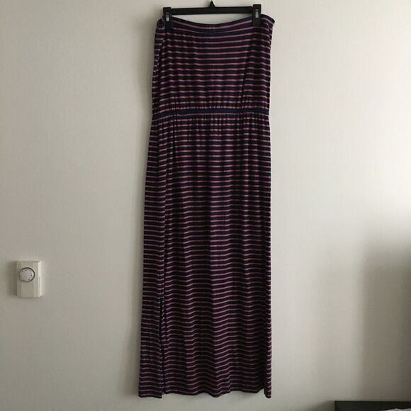 Madewell Striped Strapless Maxi Dress Slide Slits Navy & Pink Womens Siz… - Picture 7 of 7